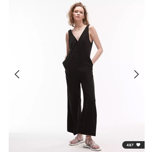 Topshop button through casual jumspuit in black - Picture 1 of 11